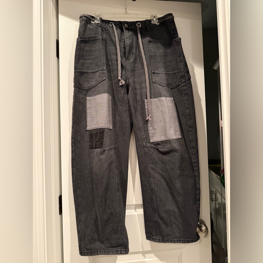 Women's Cropped Patchwork Ankle Pants - Charcoal